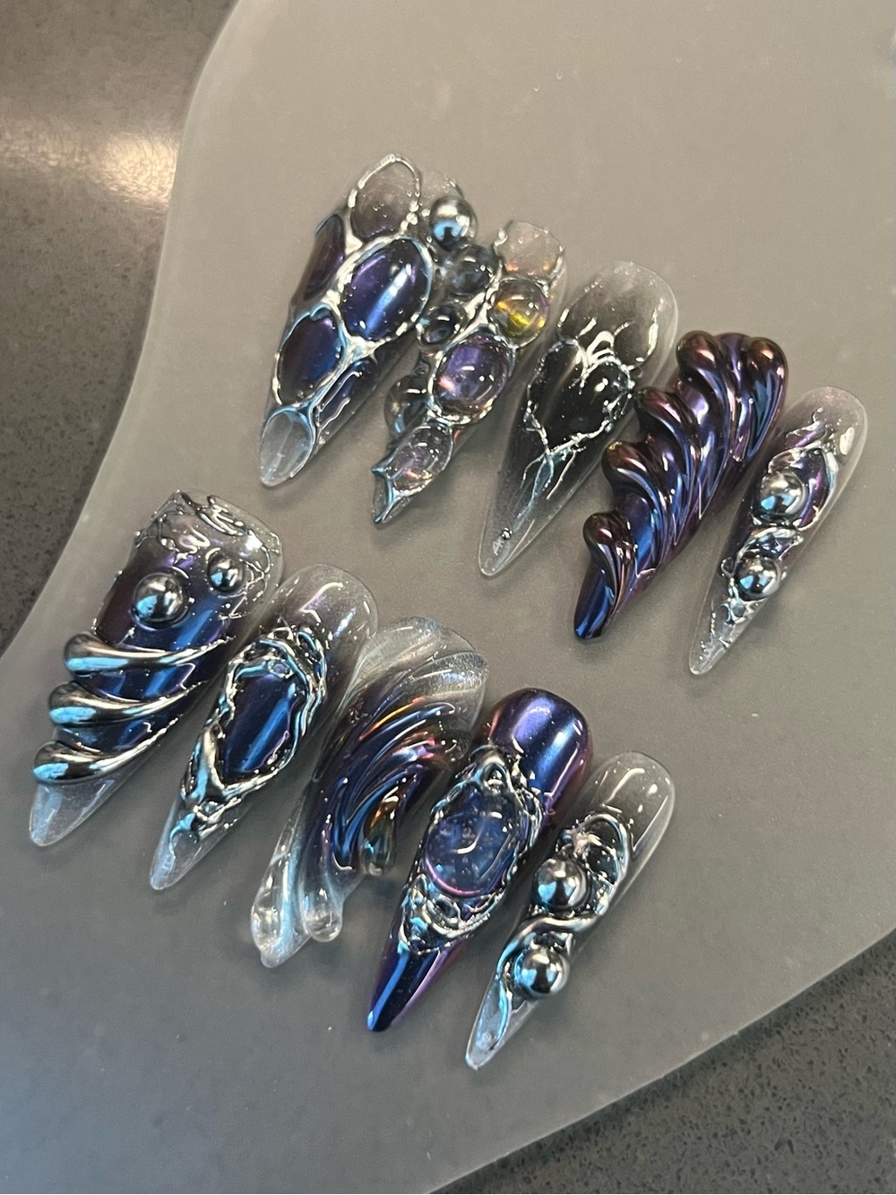 Futuristic Chrome 3D Press On Nails | Blue Purple Cyber Y2K